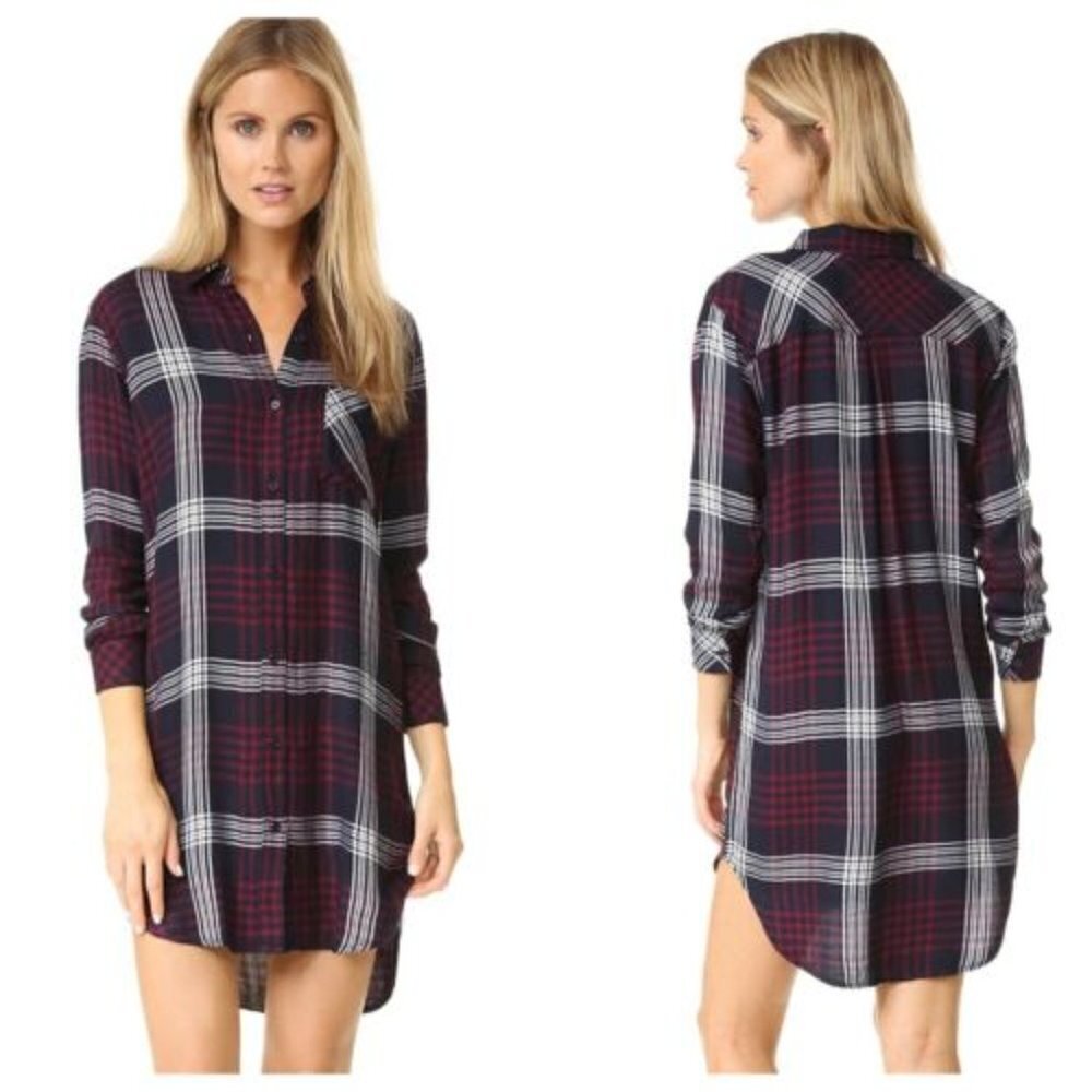 Rails Bianca Plaid 100% Rayon Hi-Lo Shirt Dress Women's Size Small